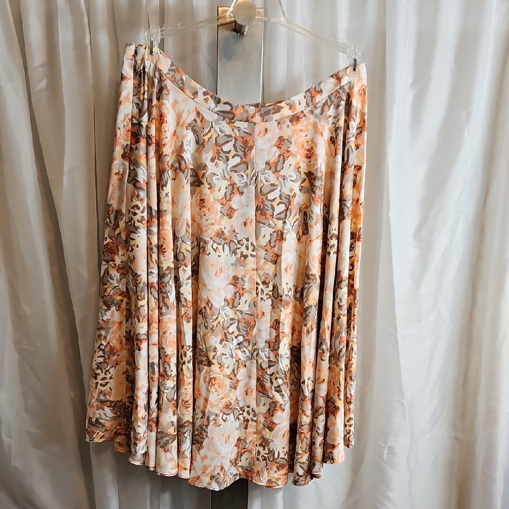 Eva Mendes for New York & Company Peach Floral A-Line Skirt Sz 14